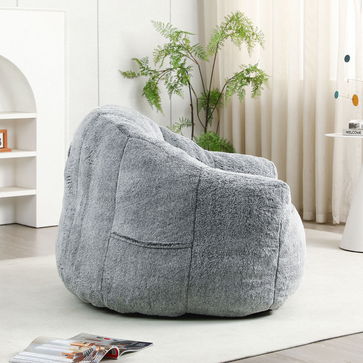 Beanbag Sofa Chair With Armrests Stuffed High Density Foam, Lazy Sofa Comfy Chairs Beanbag Chair For Adults In Living Room, Bedroom Reading - Dark Gray