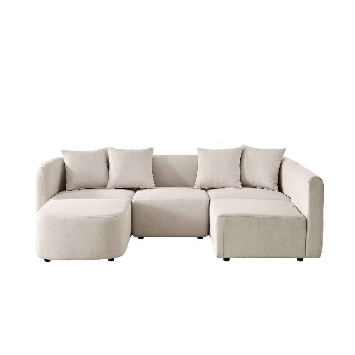 L-Shaped Modular Sectional Sofa With Ottoman, Living Room Furniture Set - Beige
