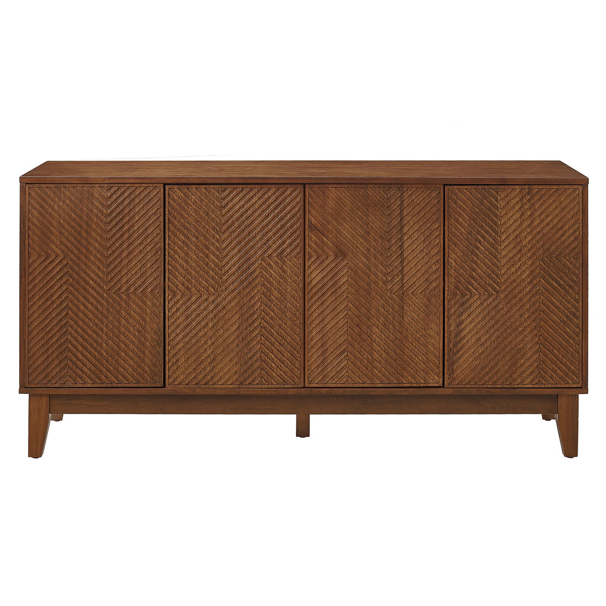 TV Stand & Carved Geometric Doors, Storage Cabinet For Living Room - Walnut