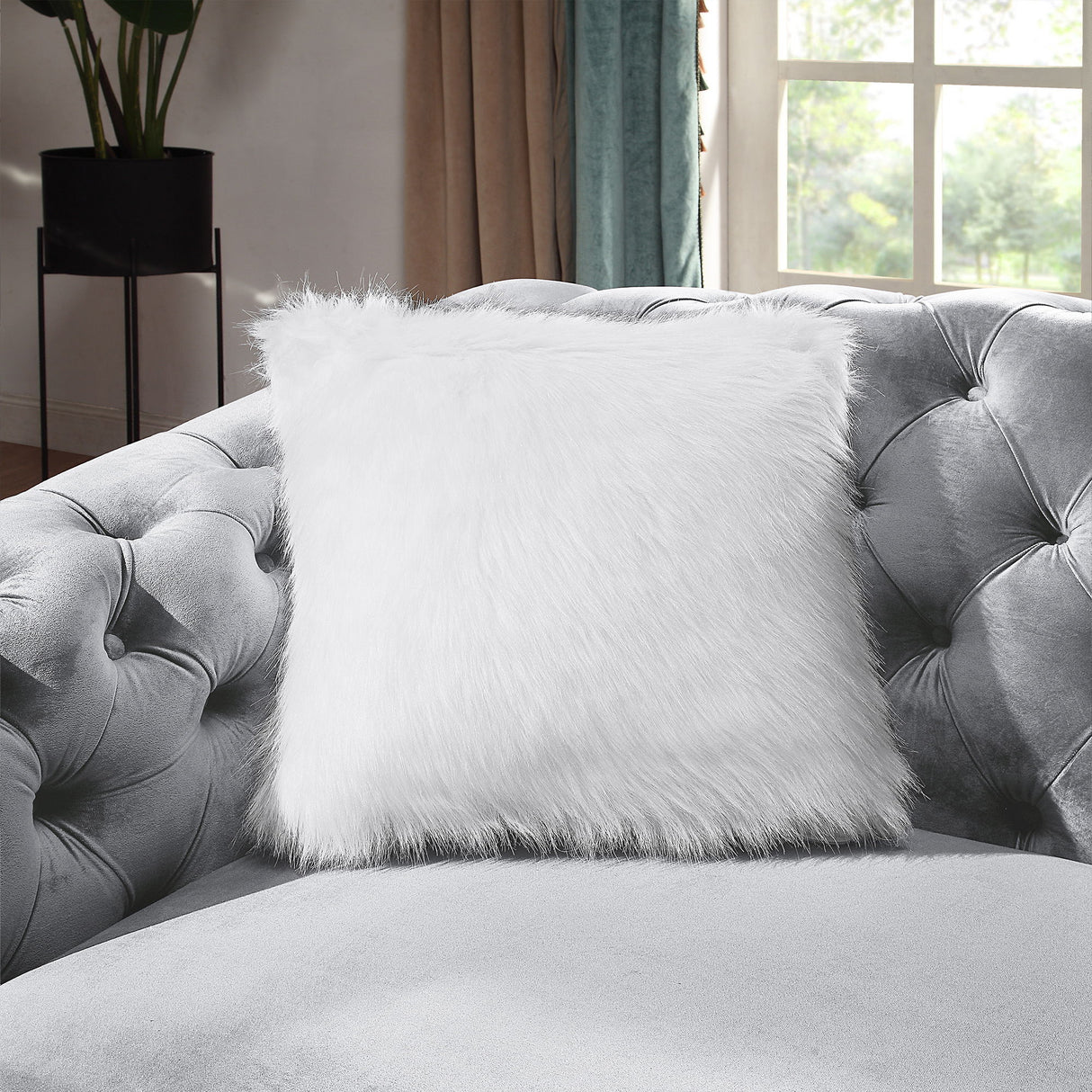2 Seater Sofa With Button Tufted Diamond Grid & 2 Pillows For Living Room