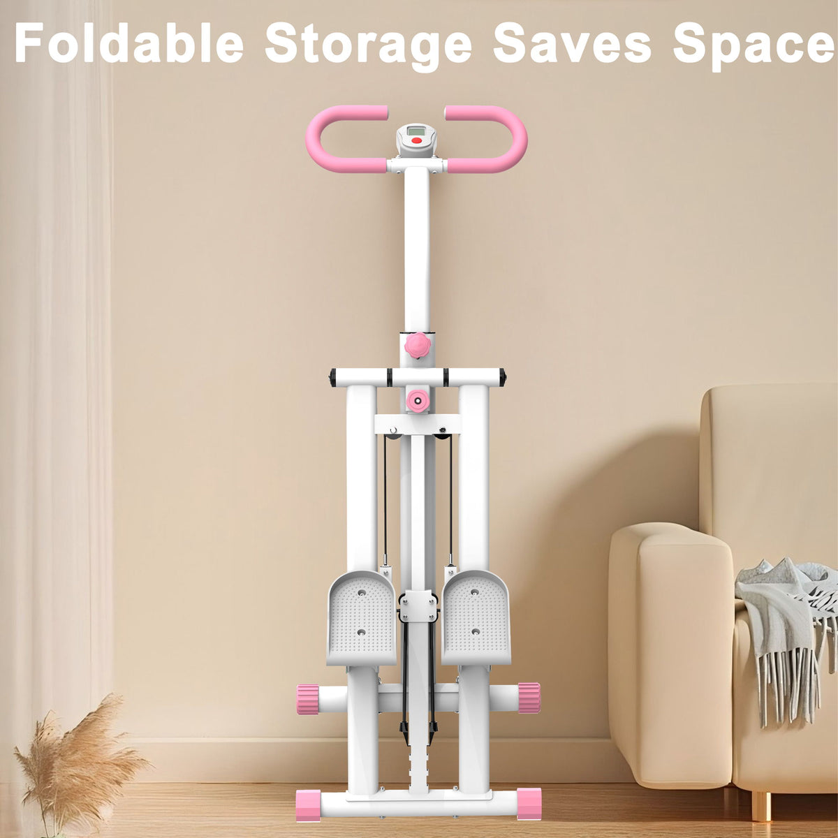 Stair Stepper With Resistance Home Upgrade Vertical Climber Workout Machine For Full Body Exercise - Pink