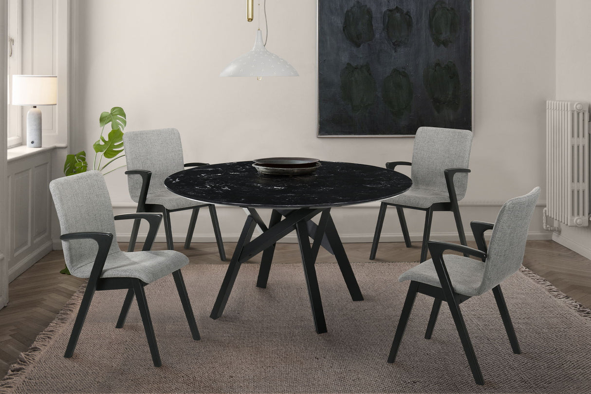 Venus And Varde - 5 Piece Round Dining Set - Black Marble