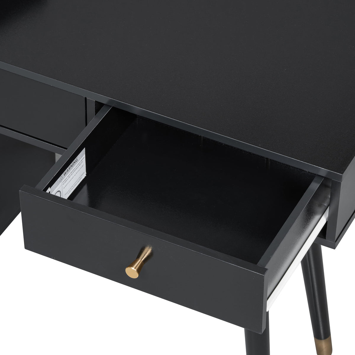 Modern Makeup Vanity Desk With Drawers Cabinet & Charging Port Engineered Wood Space Saving Design For Small Places - Black