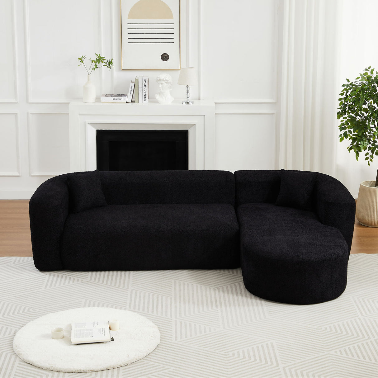 L - Shape Boneless Cloud Couch With 2 Throw Pillows For Living Room