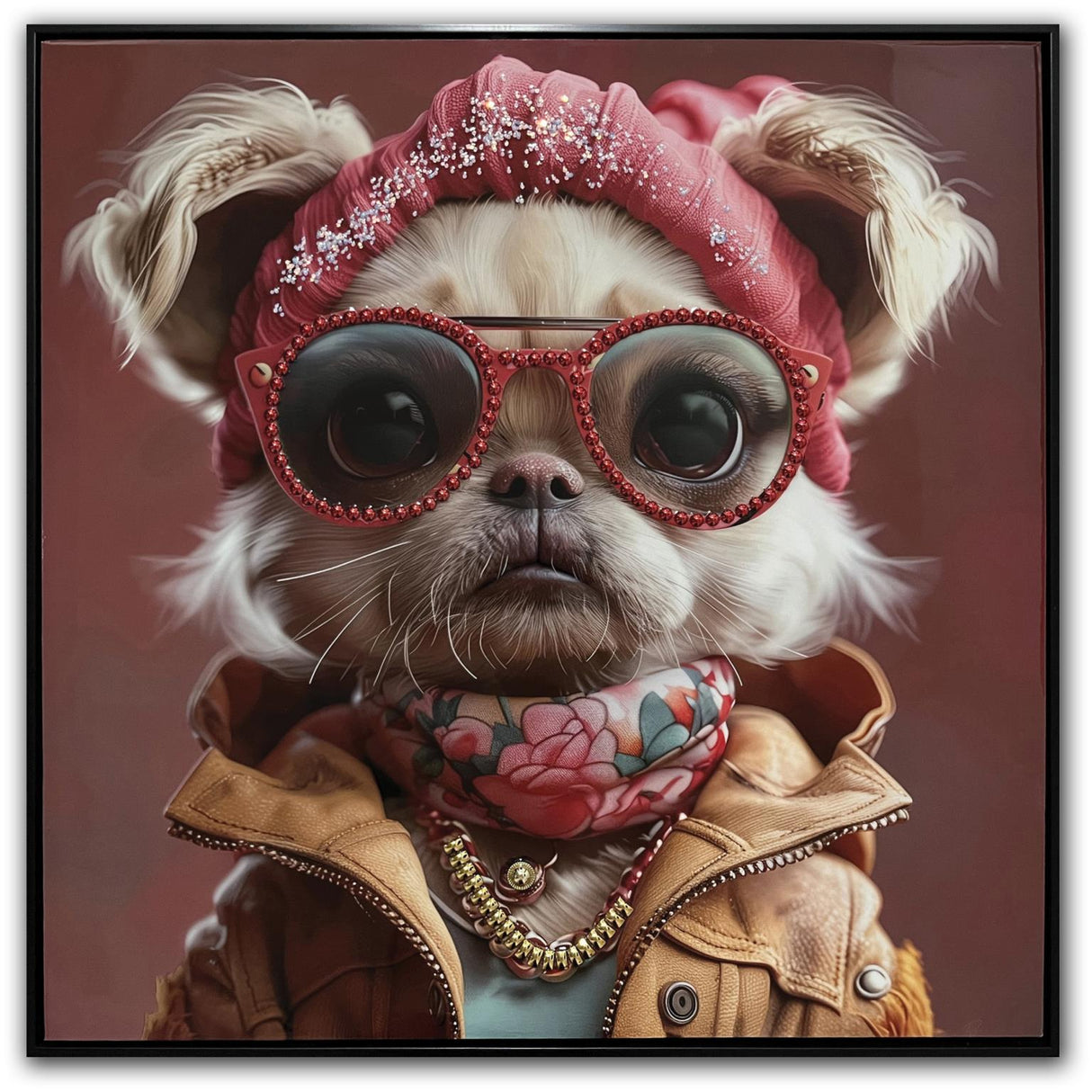 Female Fancy Dog Gloss Canvas with Rocks in Frame