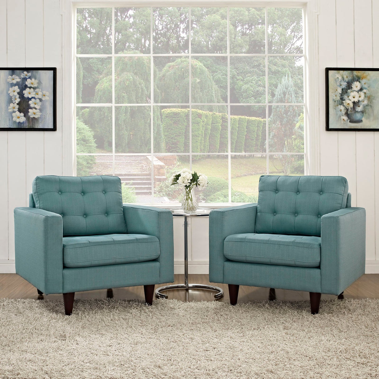 36 Inch Upholstered Fabric Button Tufted Armchair Set of 2