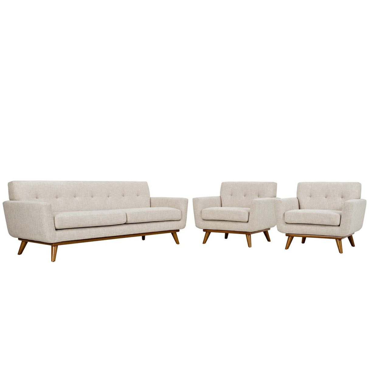 3 Piece 123" Gently Sloping Curved Upholstered Armchairs and Sofa Set