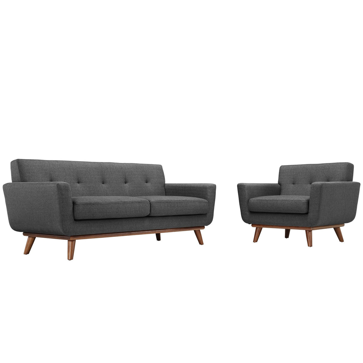 2 Piece 73" Gently Sloping Curved Upholstered Armchair and Loveseat Set