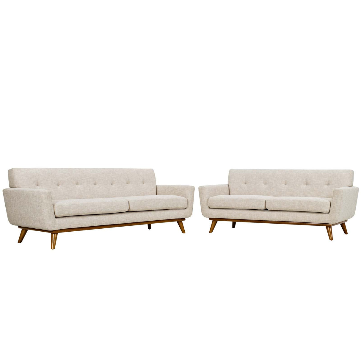 2 Piece 124" Gently Sloping Curved Upholstered Fabric Loveseat and Sofa Set