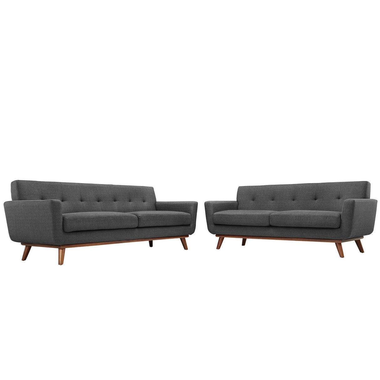 2 Piece 124" Gently Sloping Curved Upholstered Fabric Loveseat and Sofa Set