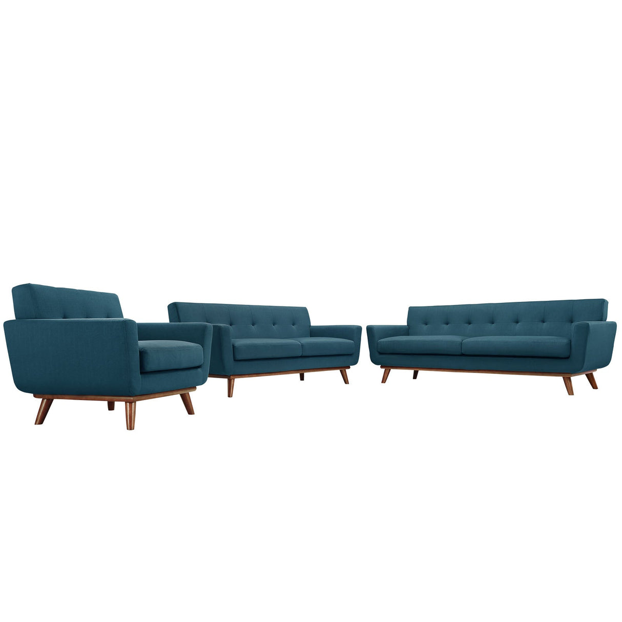 3 Piece 124" Gently Sloping Curved Upholstered Fabric Sofa Loveseat and Armchair Set