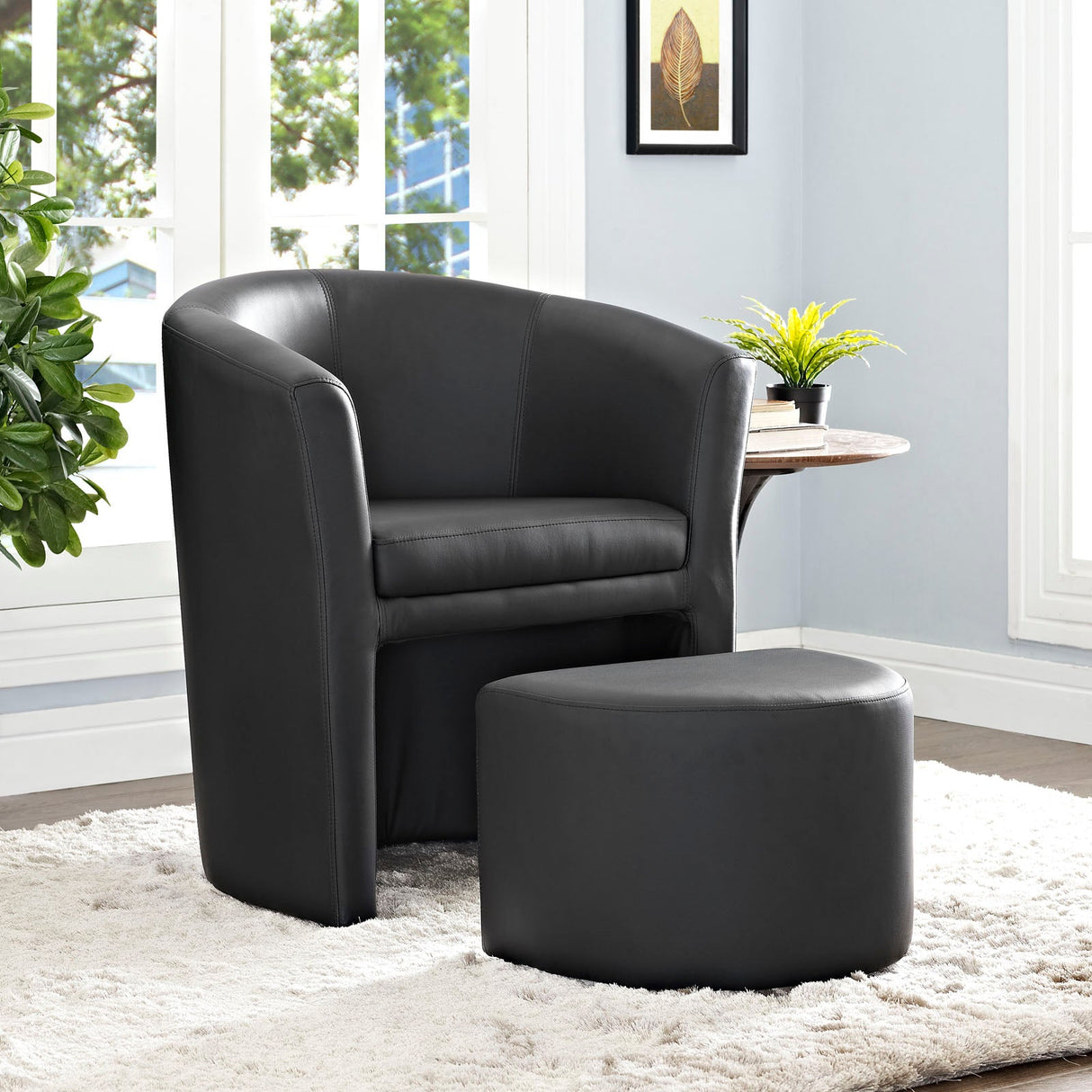 22 Inch Faux Leather Armchair and Ottoman