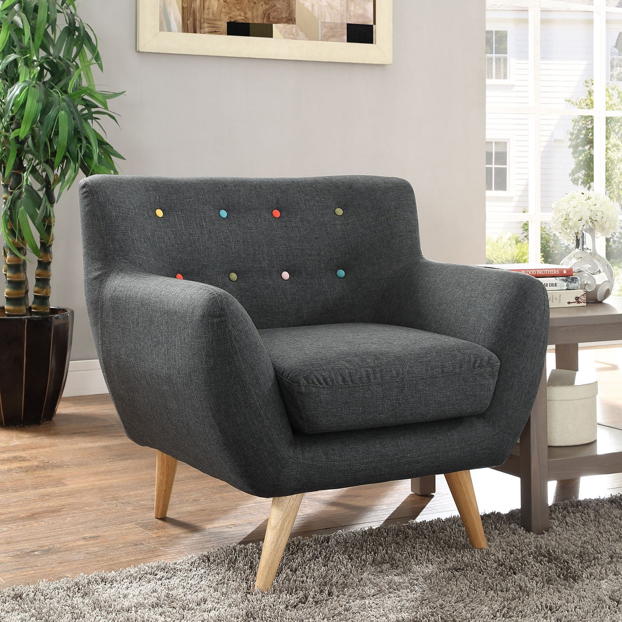 35 Inch Polyester Fabric Armchair in Gray