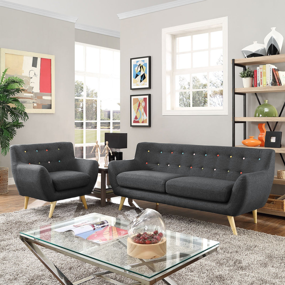 2 Piece 109" Organically Shaped Upholstered Living Room Set