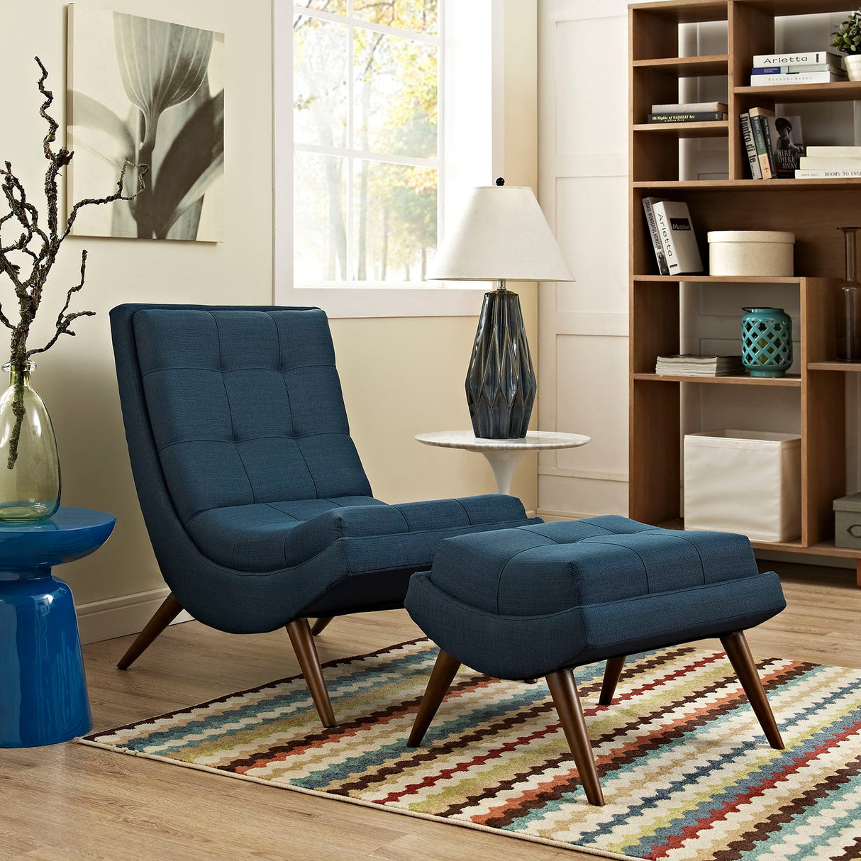 26 Inch Polyester Fabric Lounge Chair and Ottoman