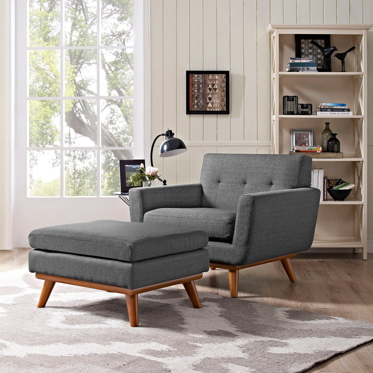 40 Inch Upholstered Fabric Armchair and Ottoman Set