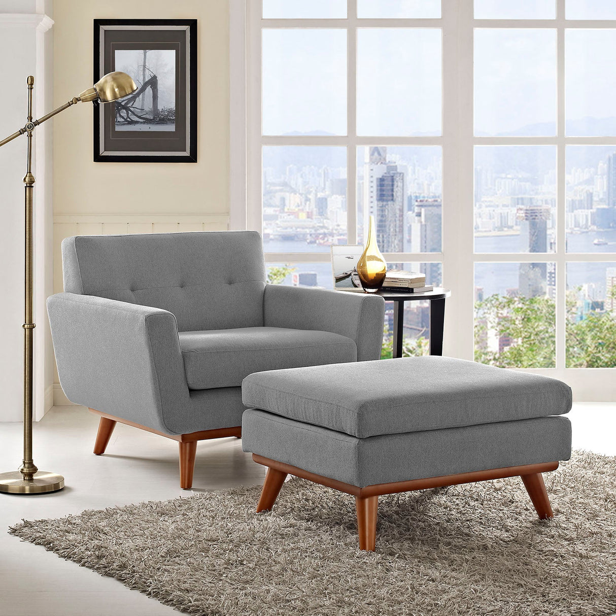 40 Inch Upholstered Fabric Armchair and Ottoman Set