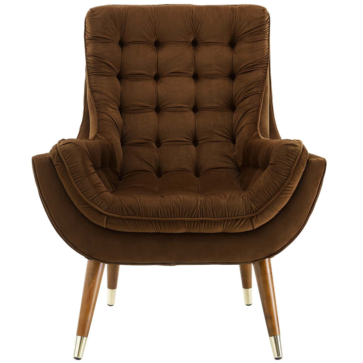 34 Inch Mid-Century Modern Performance Velvet Lounge Chair with Deep Button Tufting and Gold Accents