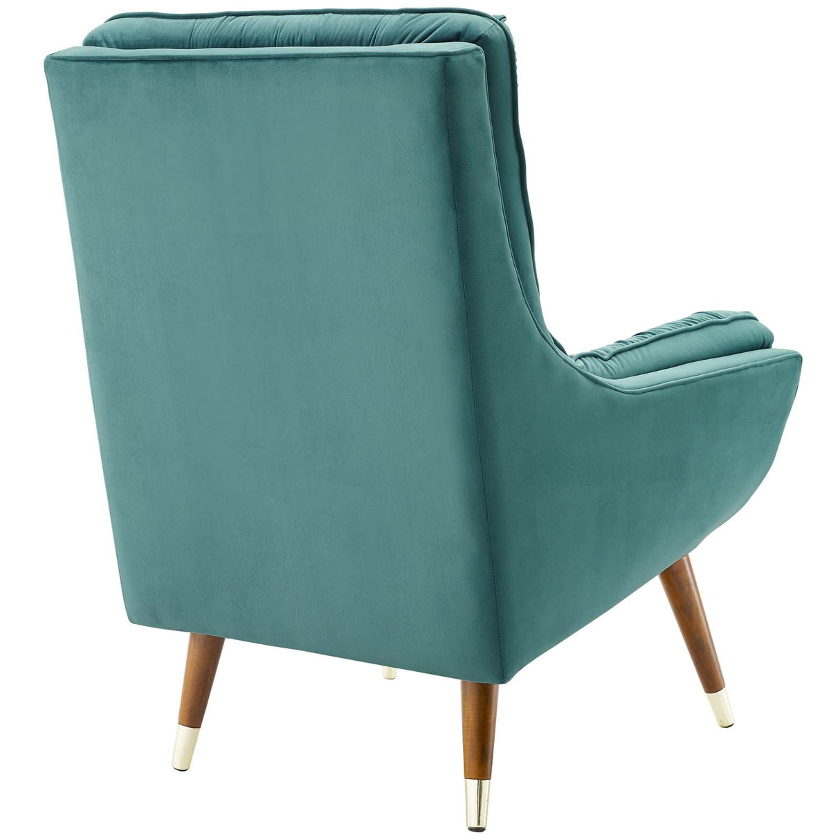 34 Inch Mid-Century Modern Performance Velvet Lounge Chair with Deep Button Tufting and Gold Accents