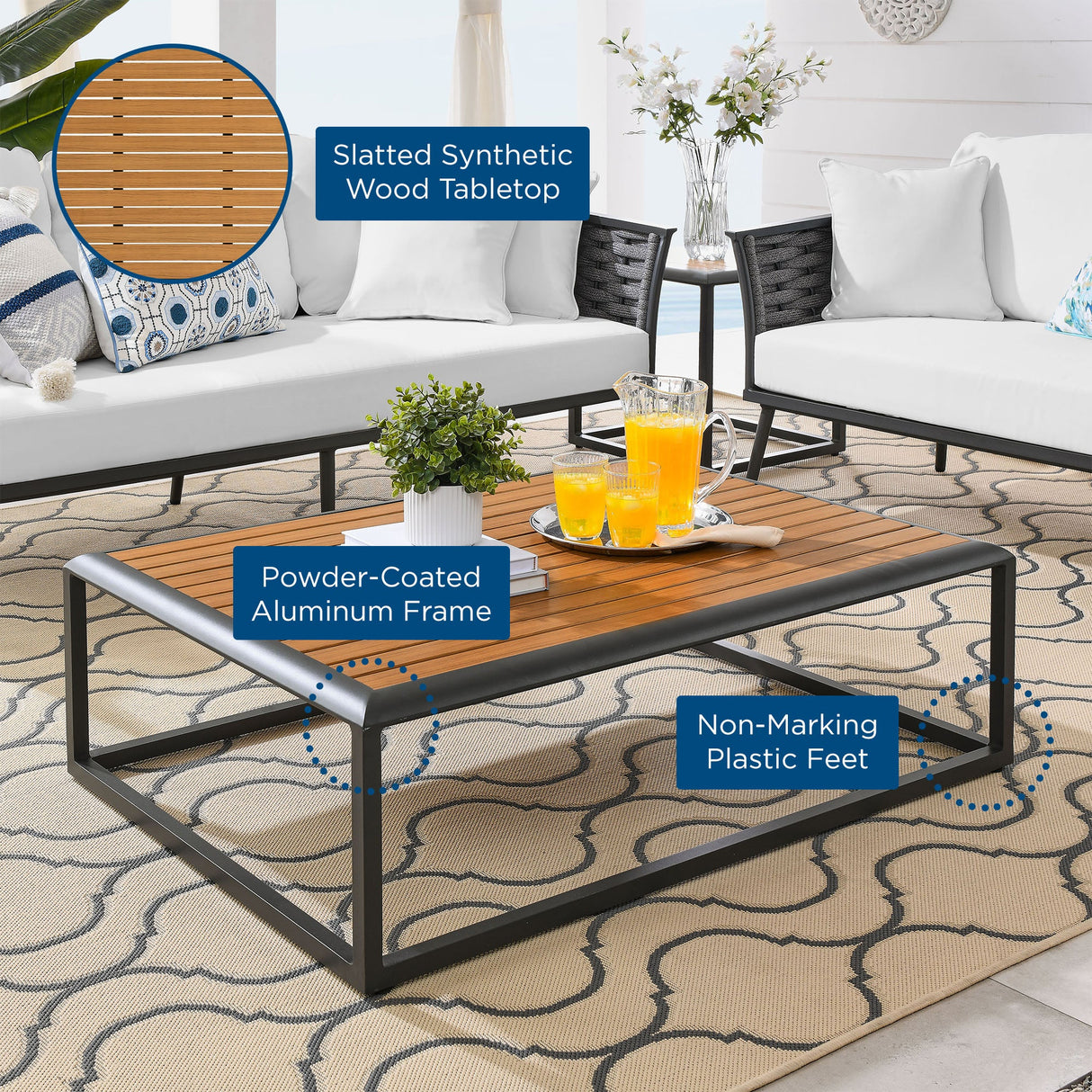 Outdoor Patio Aluminum Coffee Table for Garden, Deck and Backyard Seating Areas