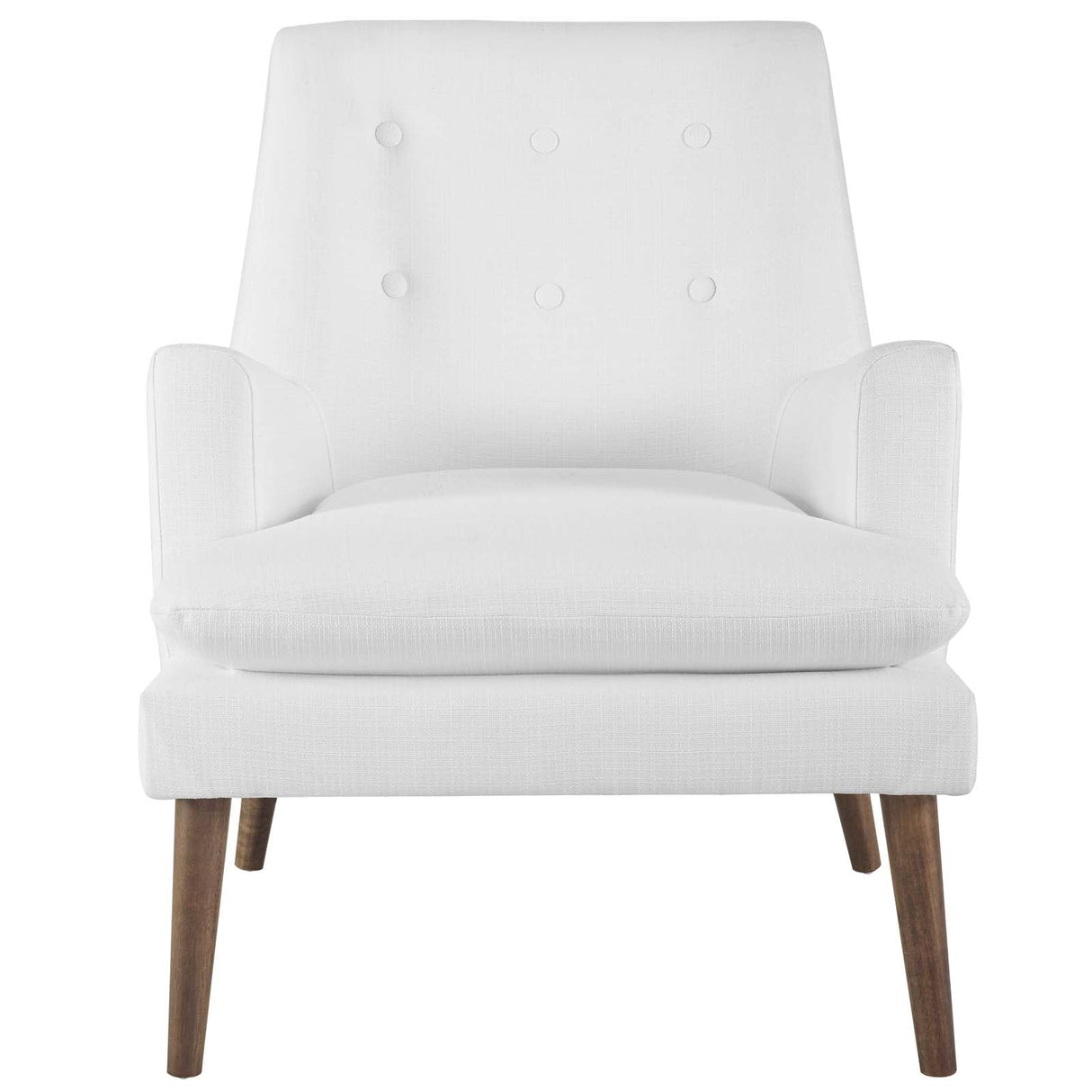 28 Inch Mid-Century Modern Upholstered Fabric Lounge Chair with Button Tufting and Walnut Legs