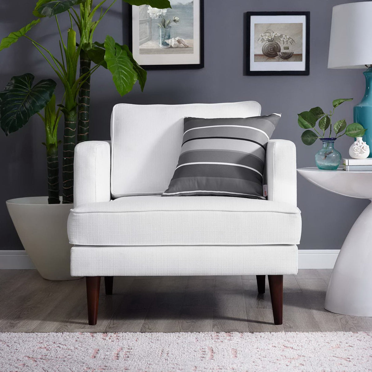 35 Inch Upholstered Fabric Armchair with Walnut-Stained Wood Legs