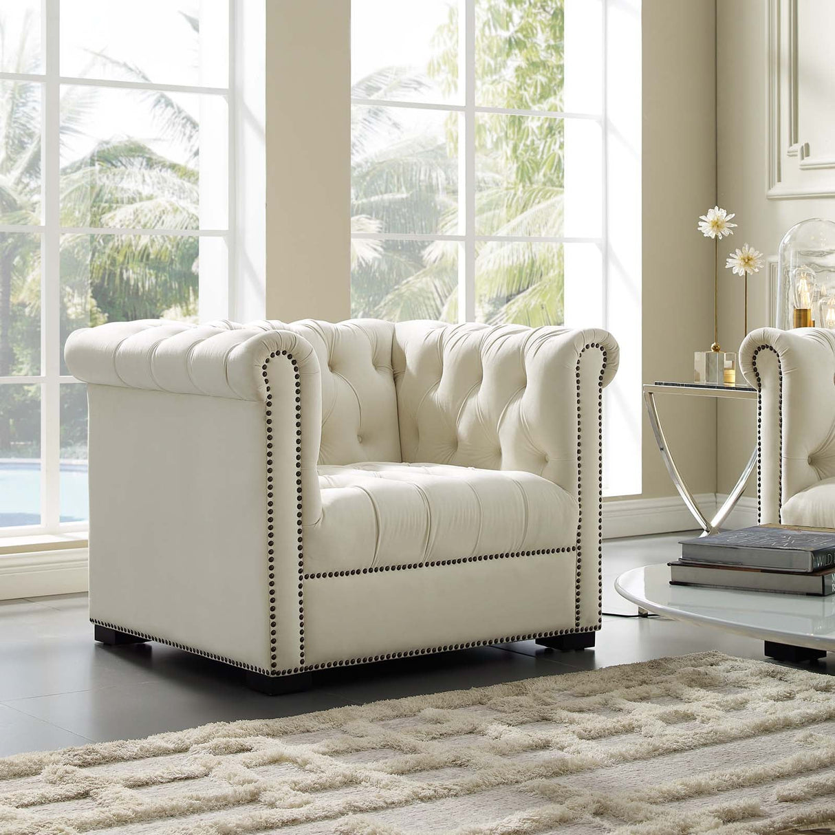 40 Inch Performance Velvet Button Tufted Chesterfield Armchair