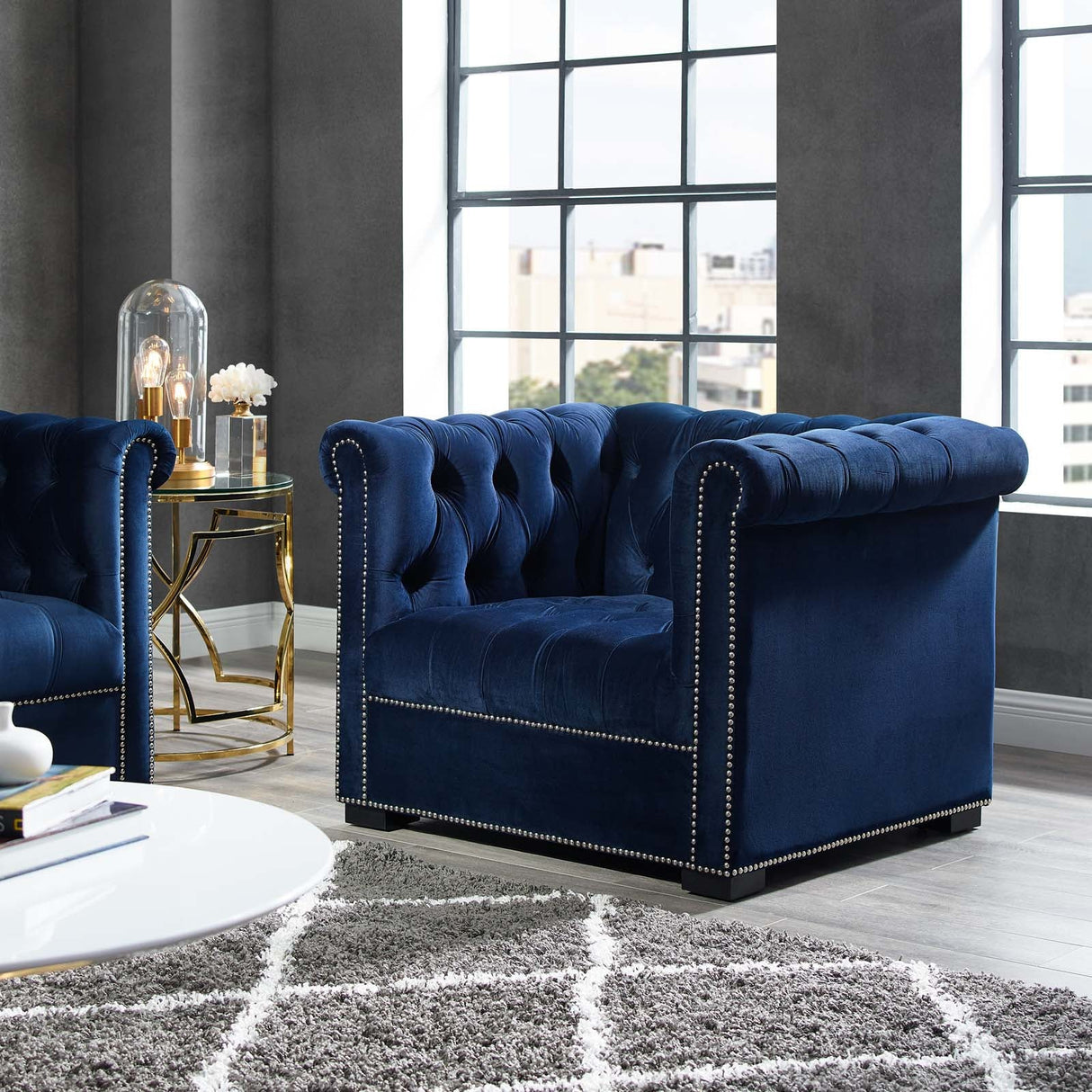 40 Inch Performance Velvet Button Tufted Chesterfield Armchair