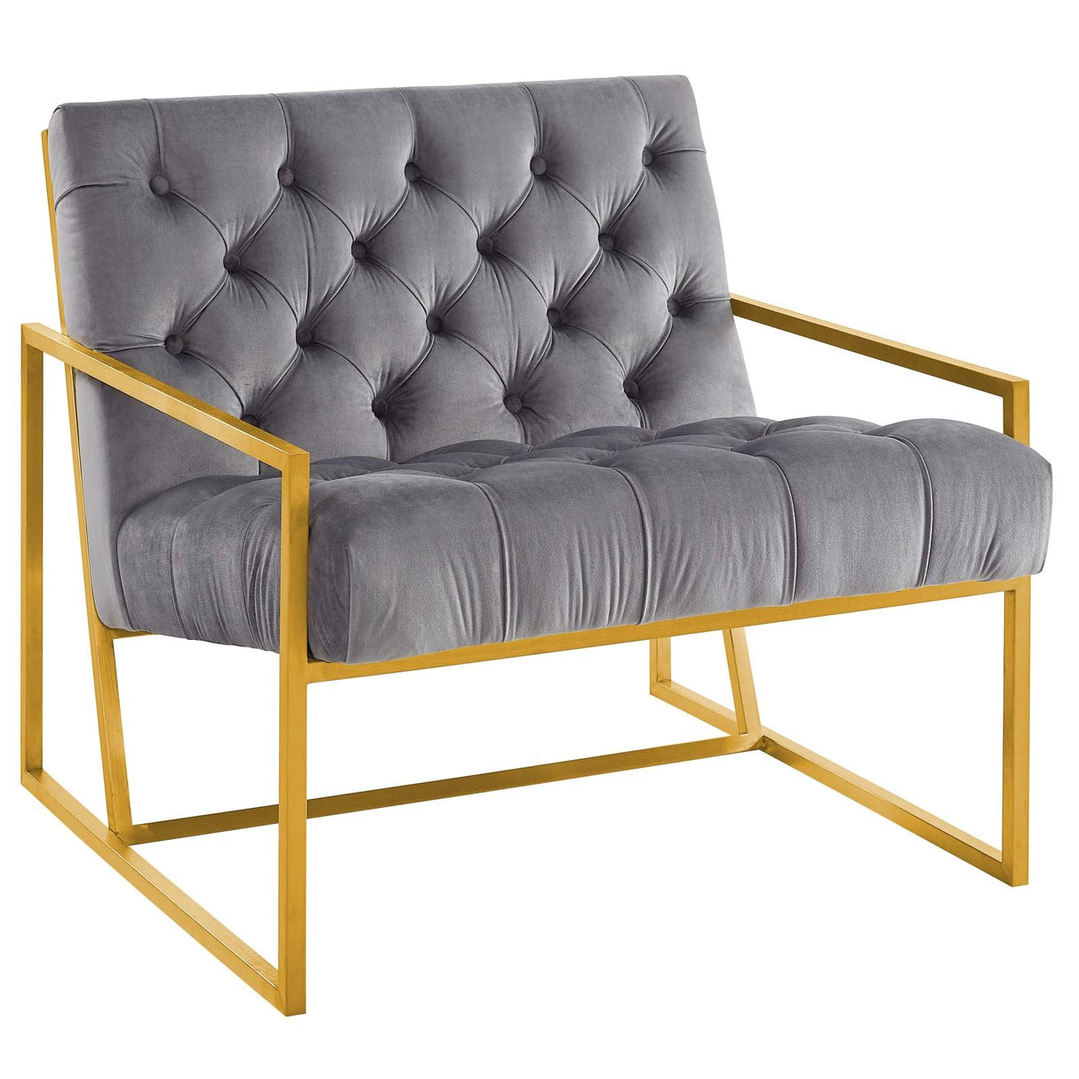 31 Inch Button Tufted Performance Velvet Accent Chair with Gold Frame