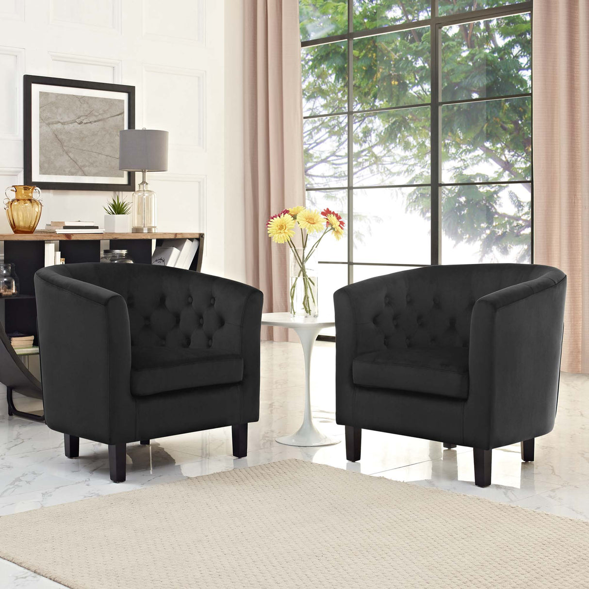 29 Inch Performance Velvet Button Tufted Armchair Set of 2