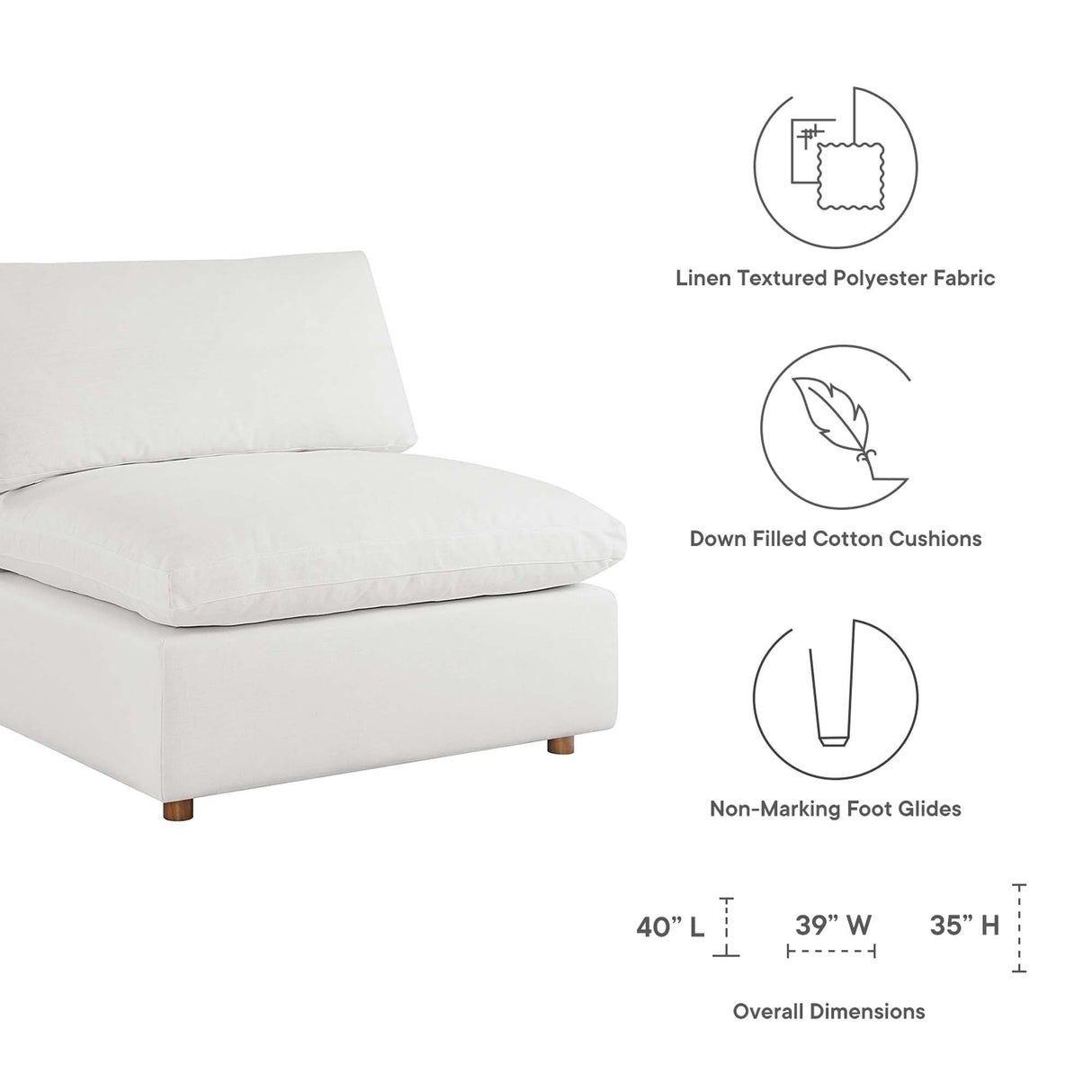 Down Filled Overstuffed Armless Chair – 39 Inch