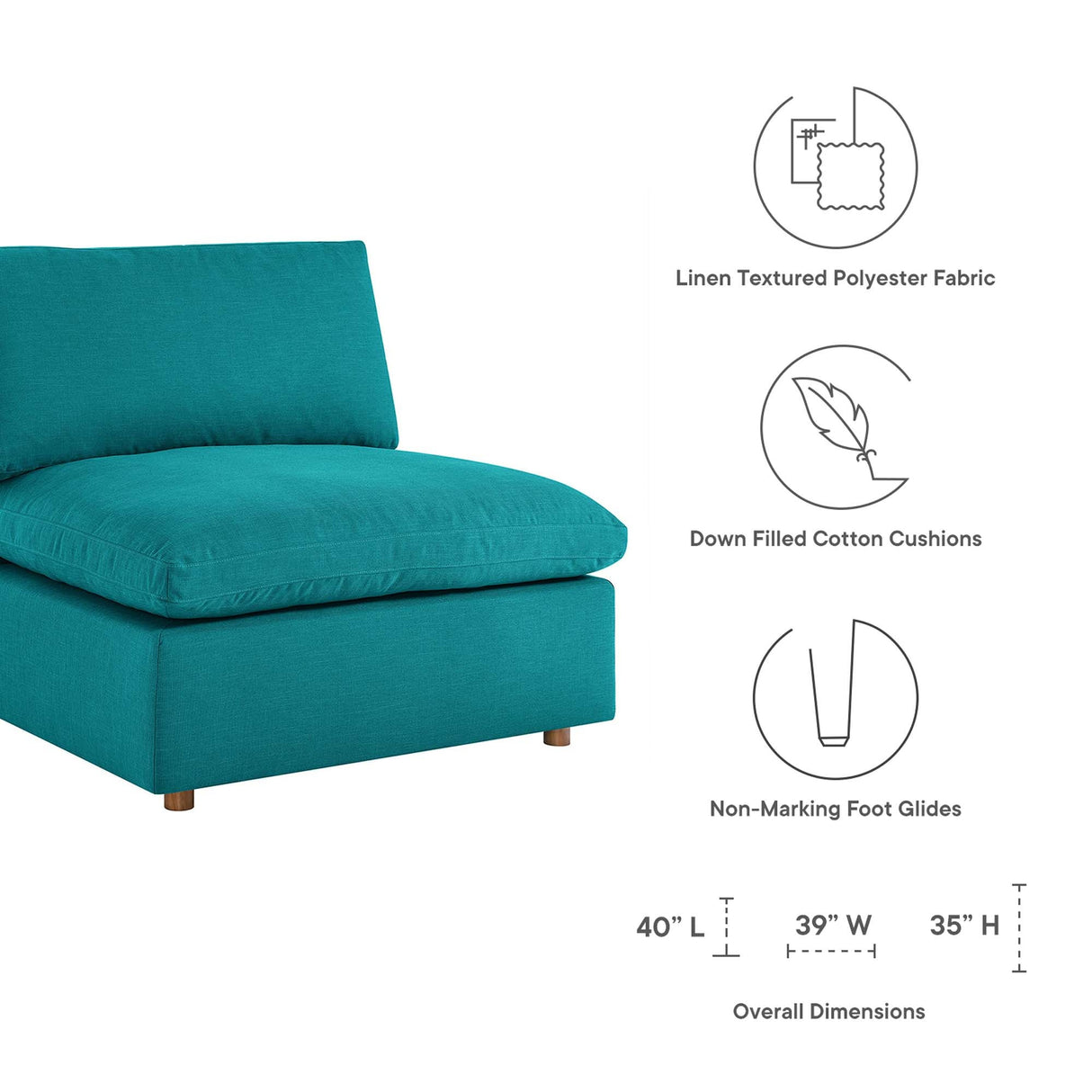 Down Filled Overstuffed Armless Chair – 39 Inch