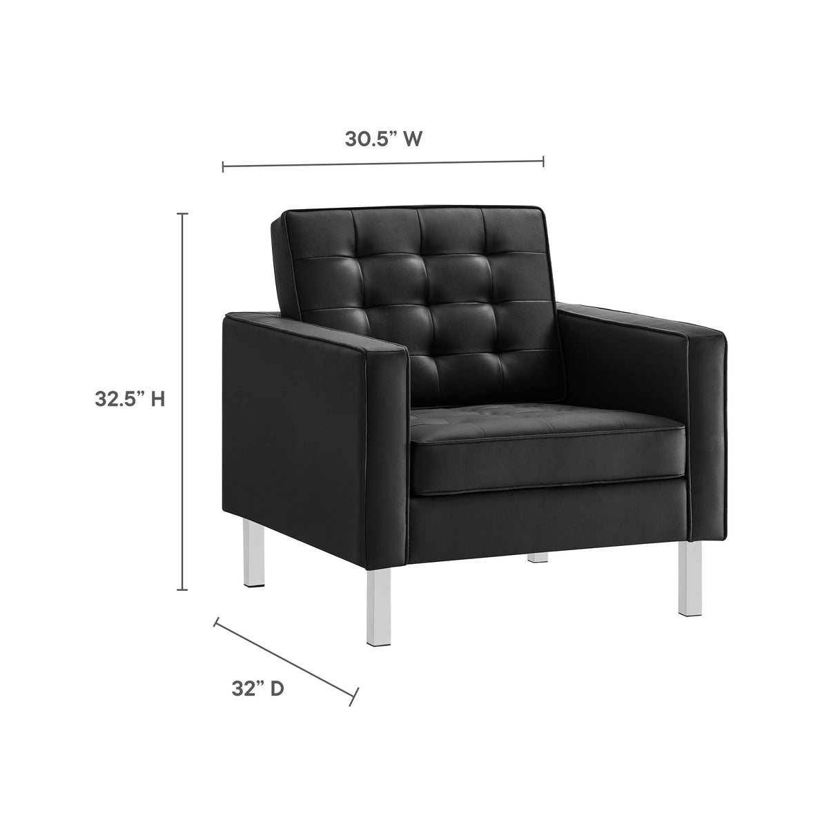31 Inch Tufted Vegan Leather Sled Base Armchair