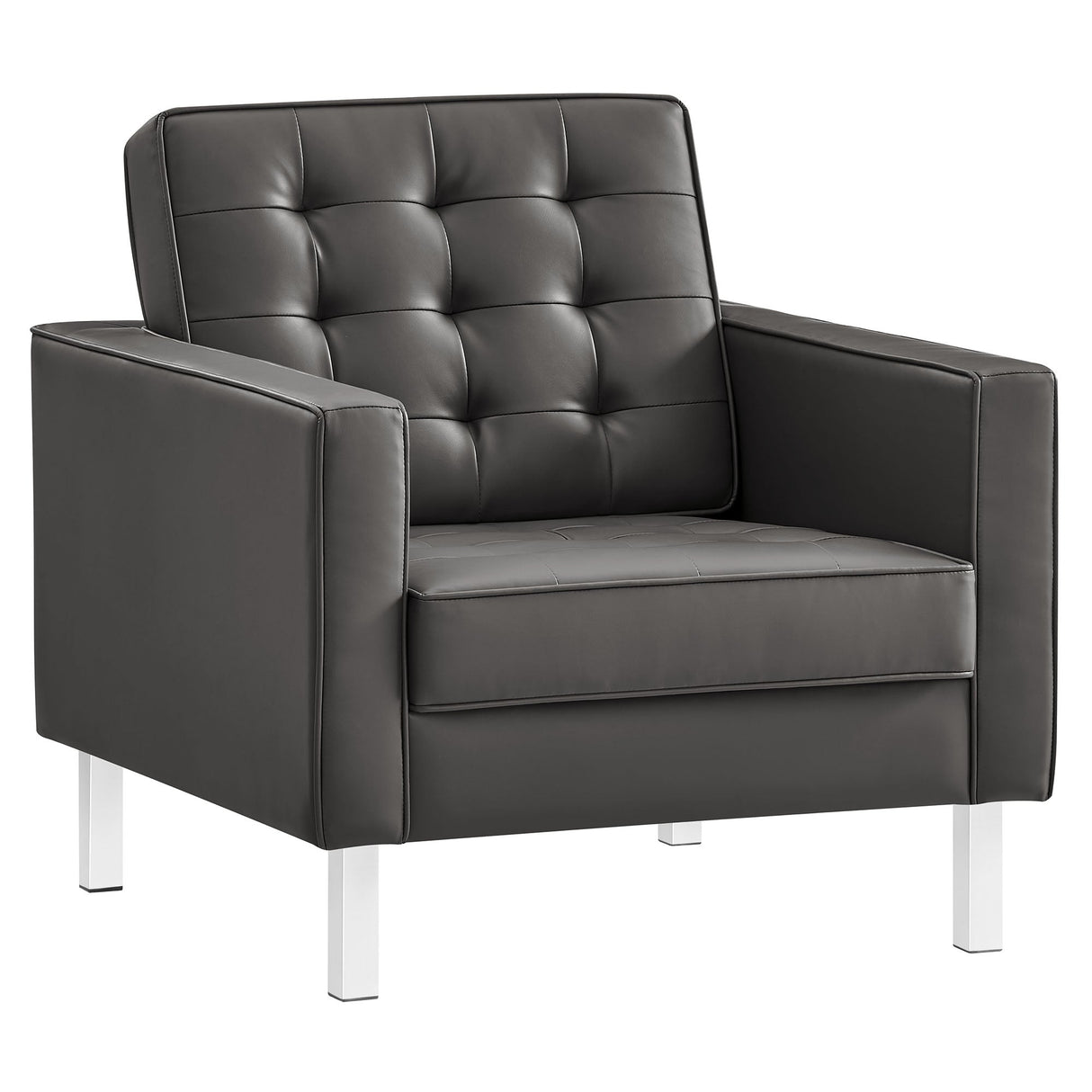 31 Inch Tufted Vegan Leather Sled Base Armchair
