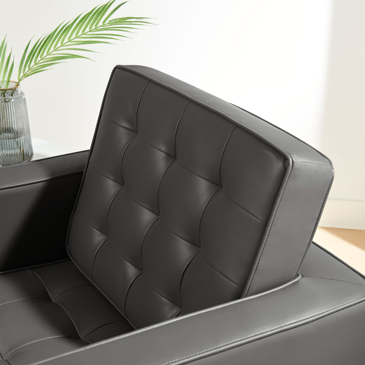 31 Inch Tufted Vegan Leather Sled Base Armchair