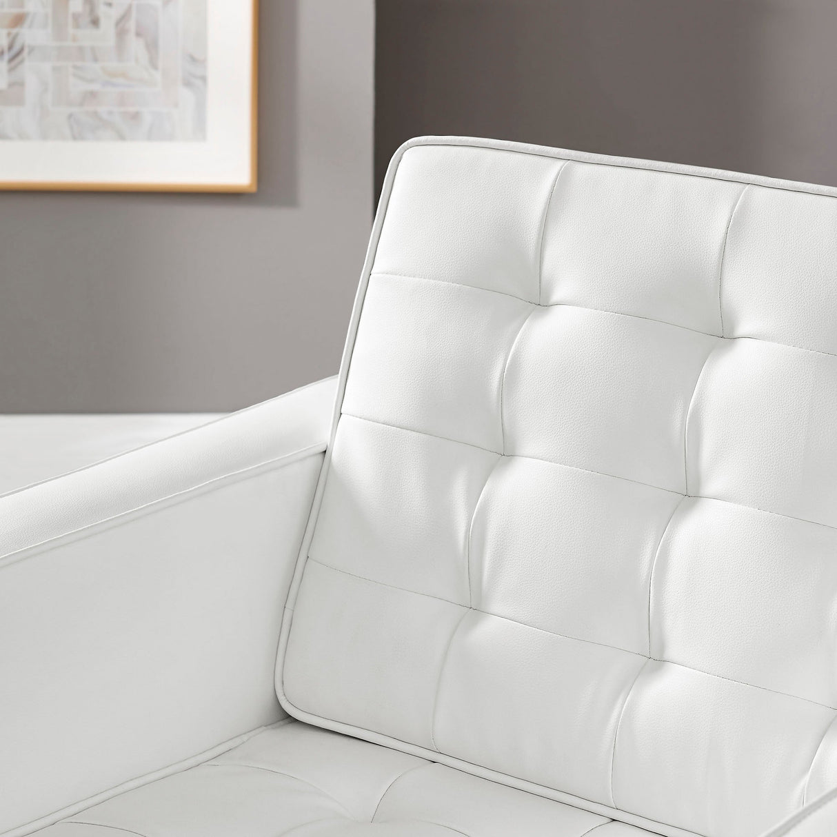 31 Inch Tufted Vegan Leather Sled Base Armchair