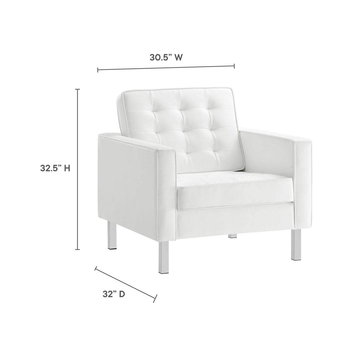 31 Inch Tufted Vegan Leather Sled Base Armchair