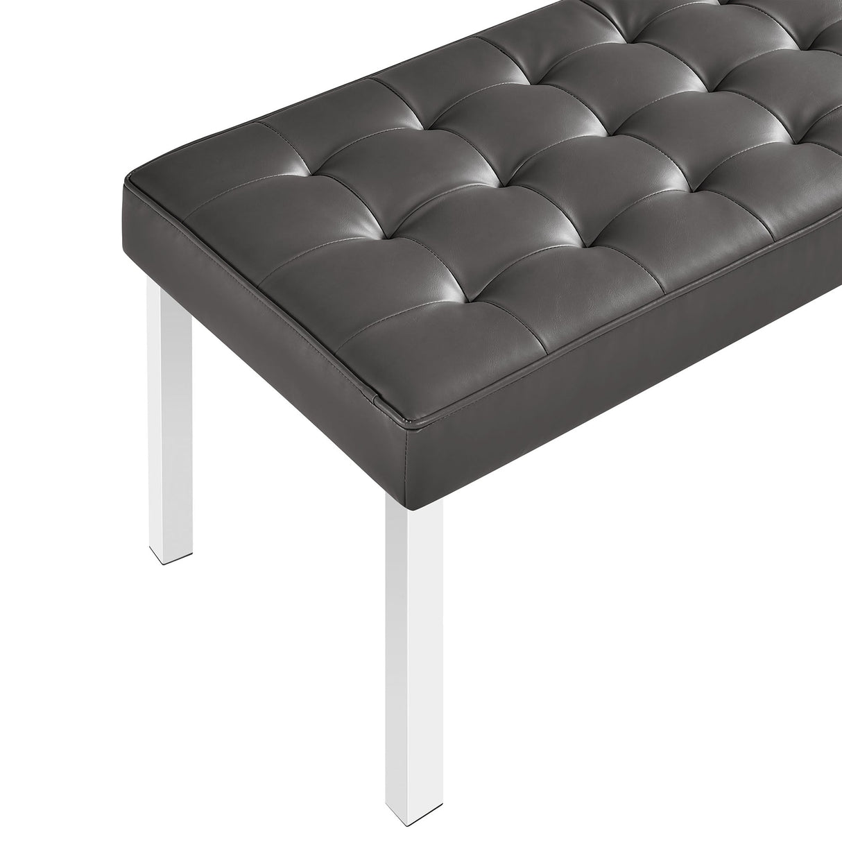 55 Inch Tufted Vegan Leather Bench with Tubular Stainless Steel Legs