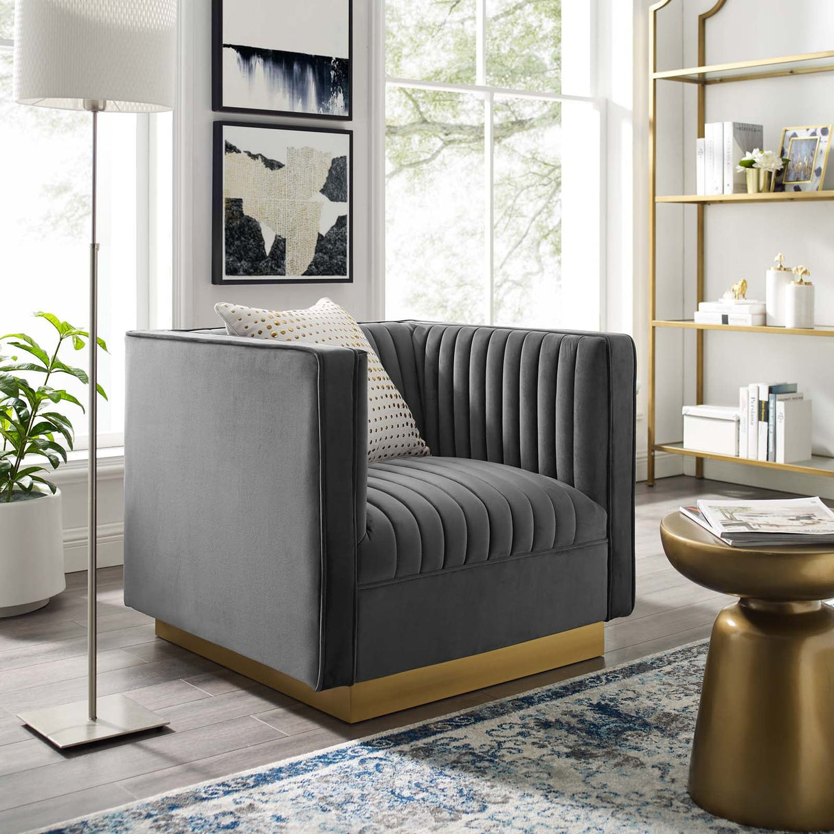 35 Inch Performance Velvet Armchair in Gray