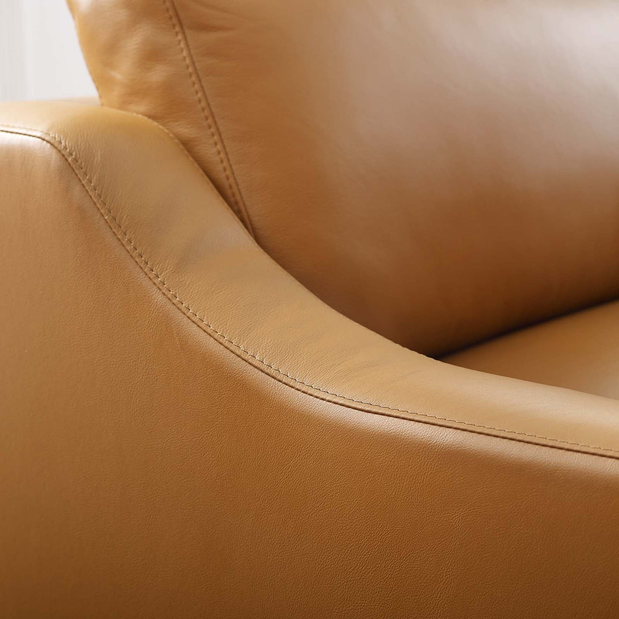 40 Inch Leather Armchair with Polished Stainless Steel Base in Tan