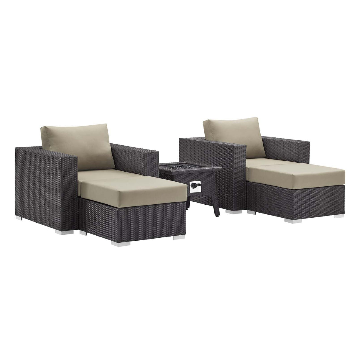 5-Piece Wicker Outdoor Patio Set with Fire Pit and Cushioned Seating Ensemble