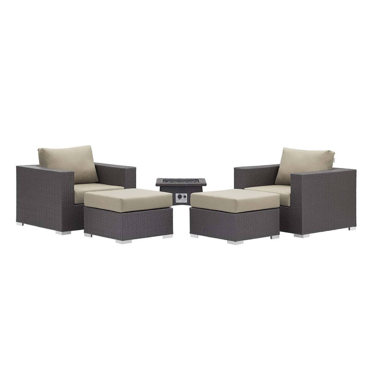 5-Piece Wicker Outdoor Patio Set with Fire Pit and Cushioned Seating Ensemble