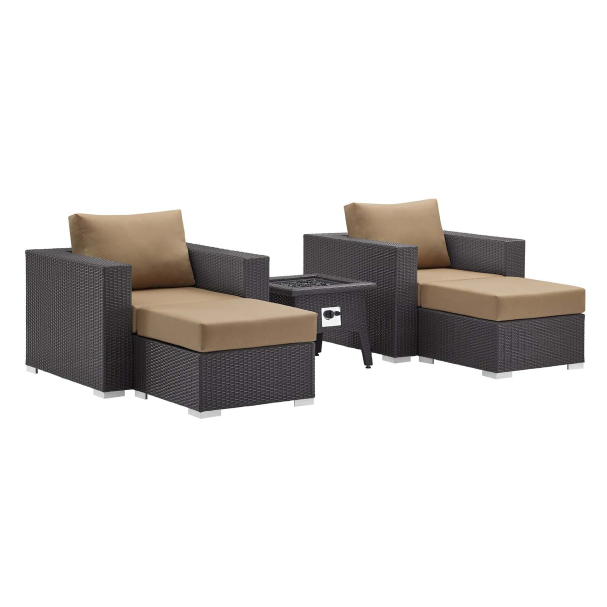 5-Piece Wicker Outdoor Patio Set with Fire Pit and Cushioned Seating Ensemble