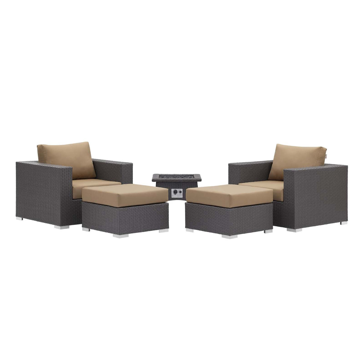 5-Piece Wicker Outdoor Patio Set with Fire Pit and Cushioned Seating Ensemble