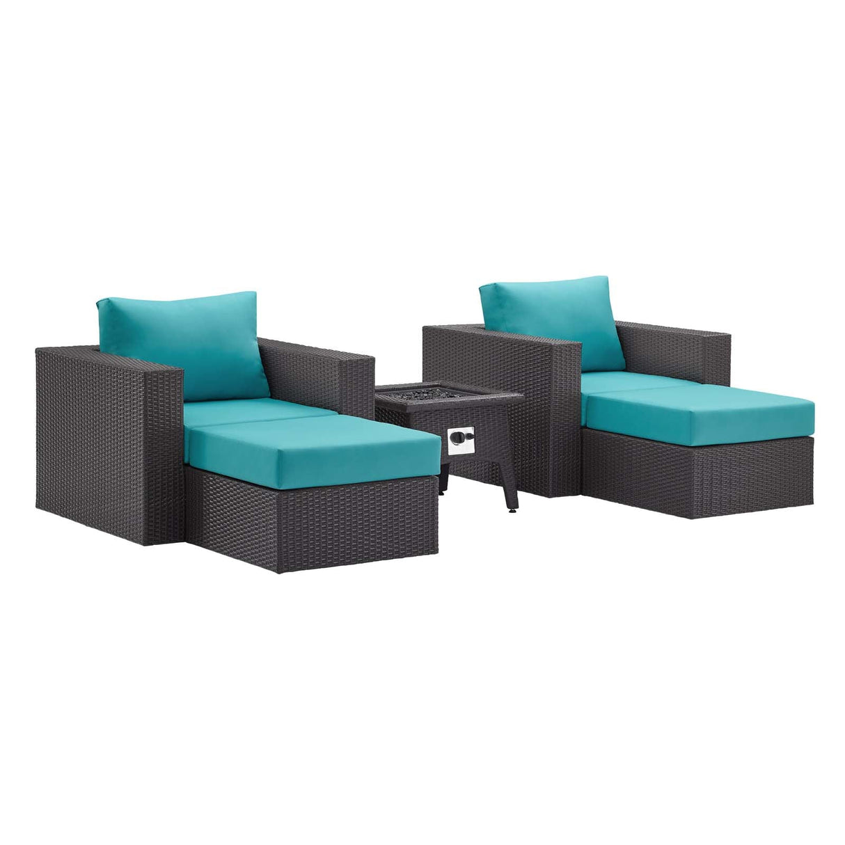 5-Piece Wicker Outdoor Patio Set with Fire Pit and Cushioned Seating Ensemble