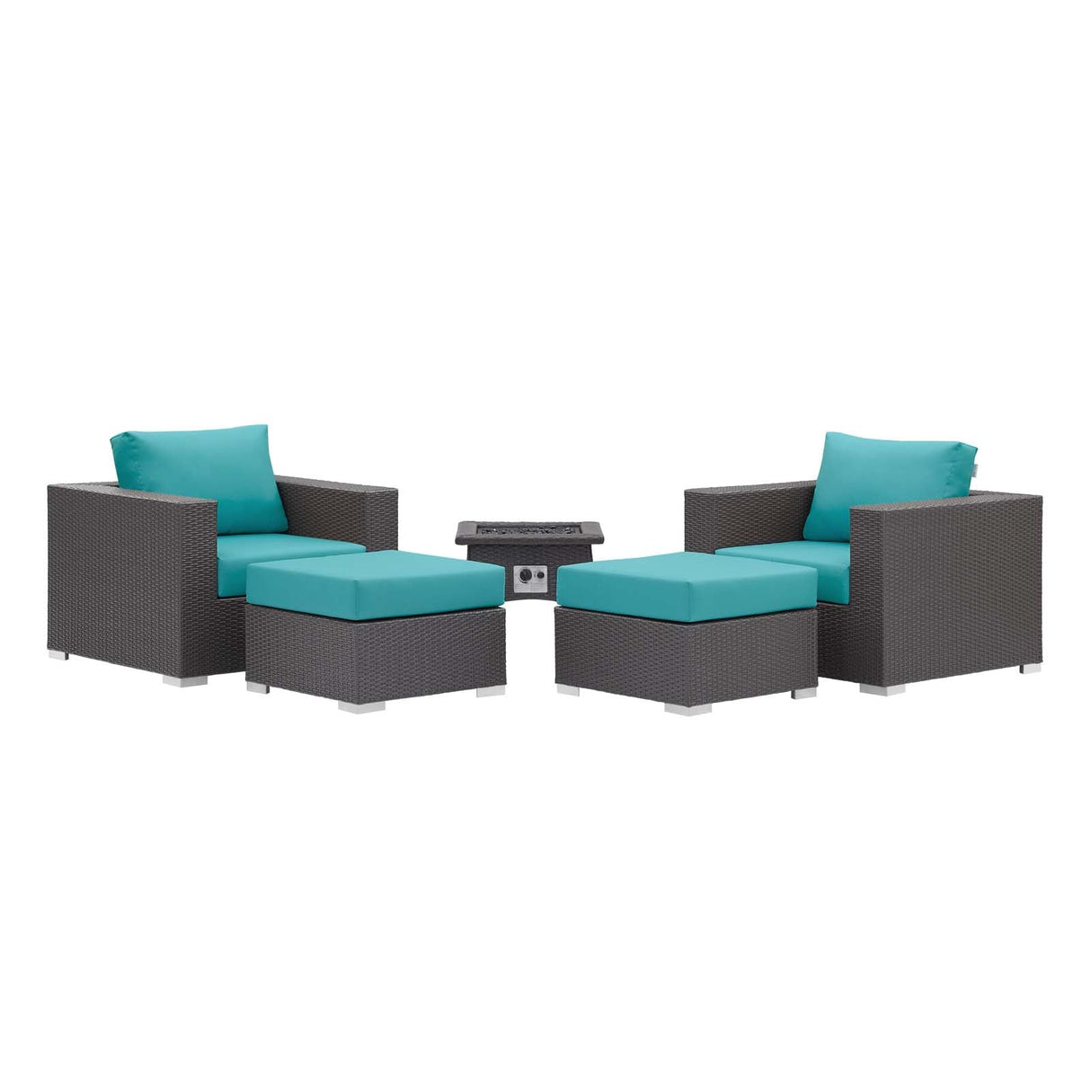 5-Piece Wicker Outdoor Patio Set with Fire Pit and Cushioned Seating Ensemble
