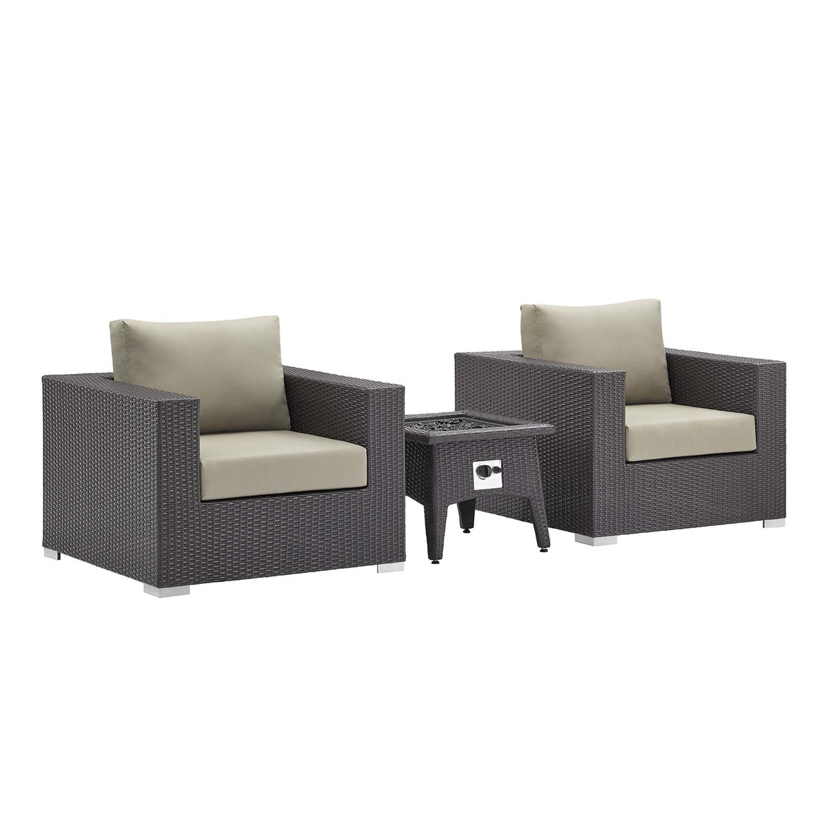 3-Piece Espresso Wicker Outdoor Patio Set with Fire Pit, All-Weather Wicker
