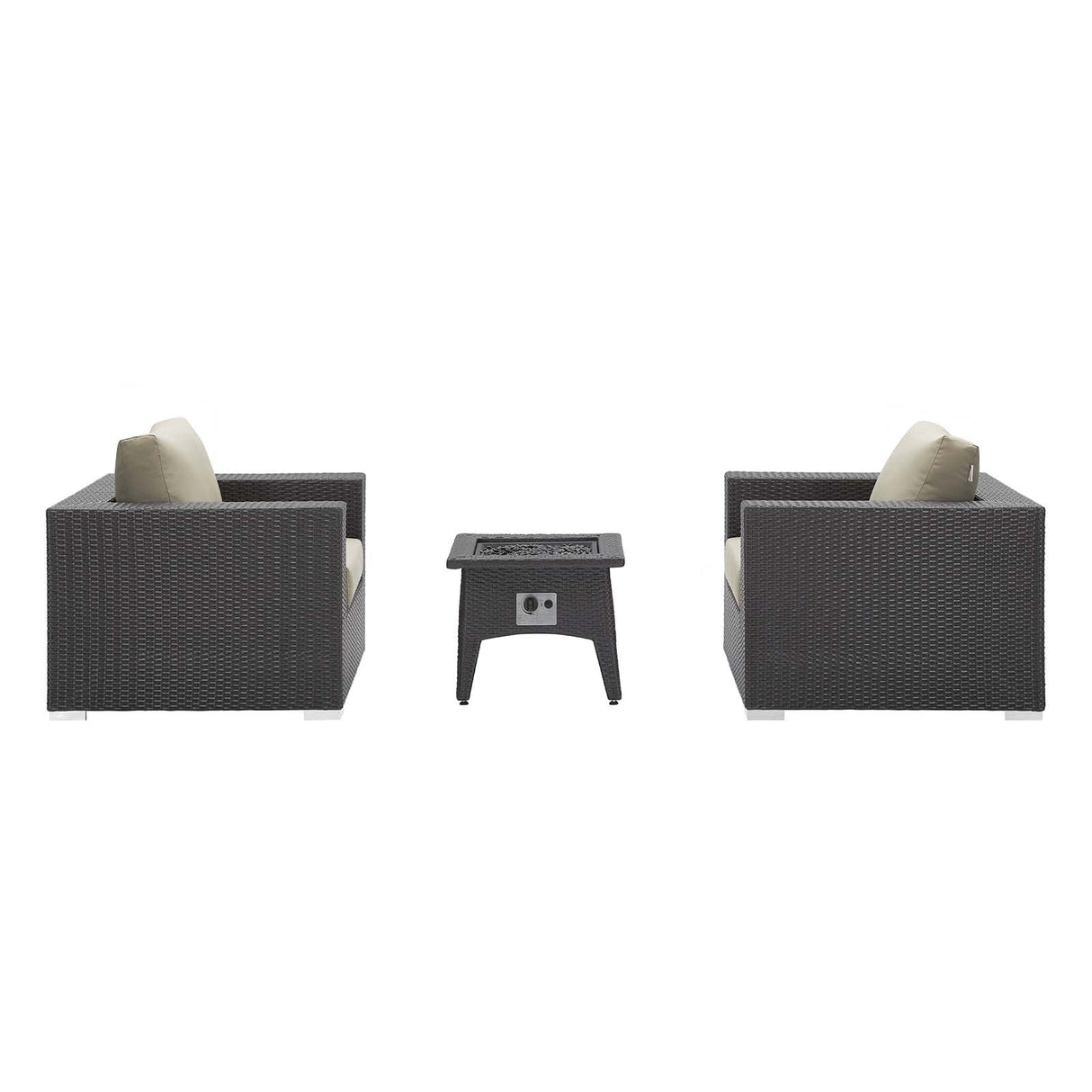 3-Piece Espresso Wicker Outdoor Patio Set with Fire Pit, All-Weather Wicker