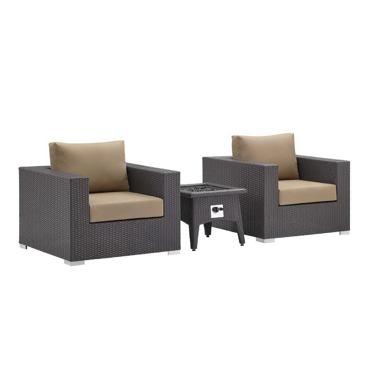 3-Piece Espresso Wicker Outdoor Patio Set with Fire Pit, All-Weather Wicker