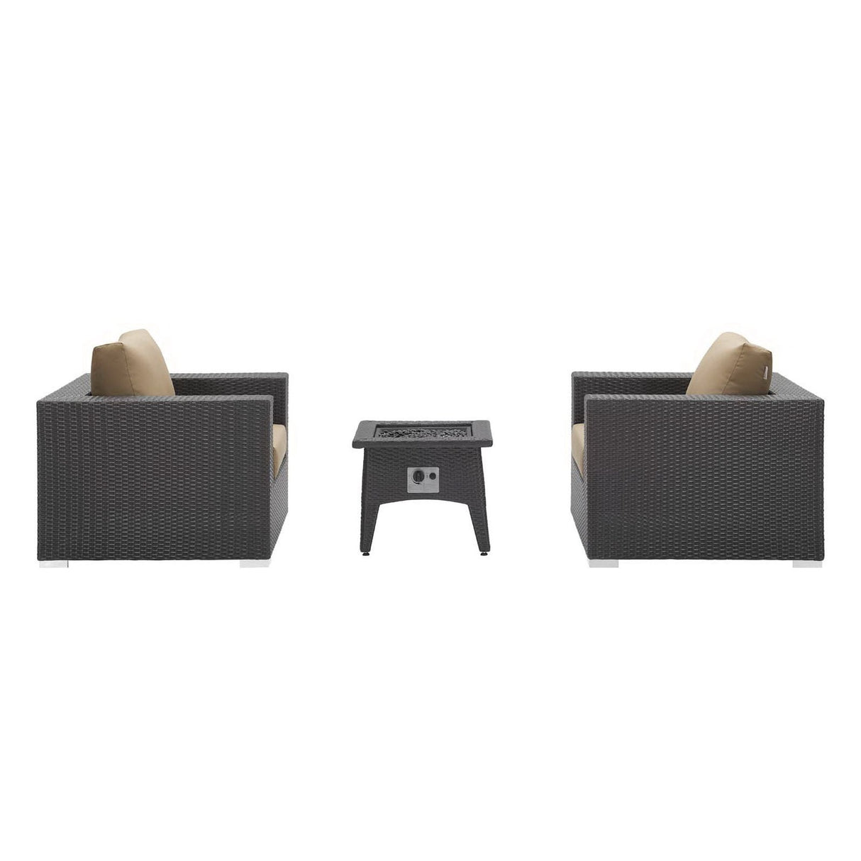 3-Piece Espresso Wicker Outdoor Patio Set with Fire Pit, All-Weather Wicker